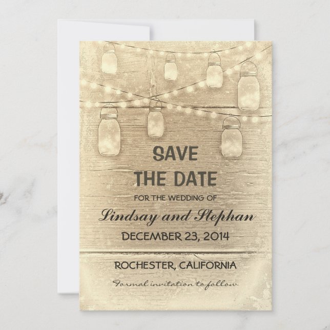 vintage rustic mason jars save the date card (Front)