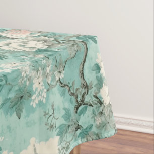 Vintage Rustic Mint French Country Toile Tablecloth