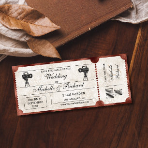 Vintage Rustic Movie Ticket Save the Date Invitation