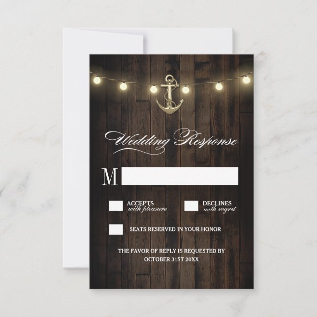 Vintage Rustic Nautical Anchor Wedding RSVP Cards (Front)