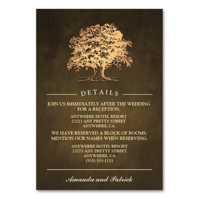 Vintage Rustic Oak Tree Reception + Hotel Cards (Front)