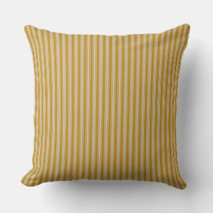 Vintage Rustic Ocher Yellow Ticking Striped Throw Pillow