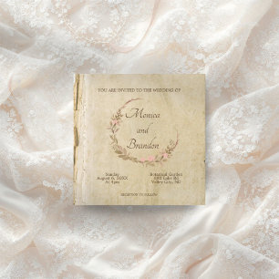 Vintage rustic old paper floral wedding invitation
