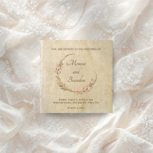 Vintage rustic old paper wedding invitation 