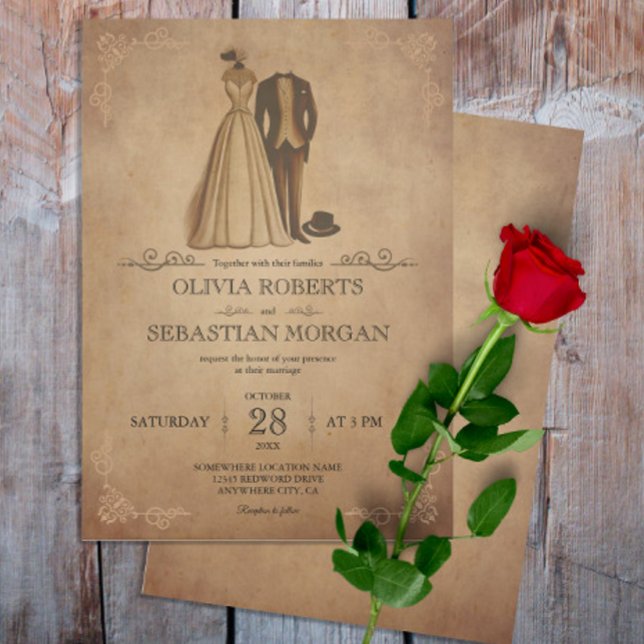 Vintage Rustic Old Parchment Victorian Wedding Invitation (Creator Uploaded)