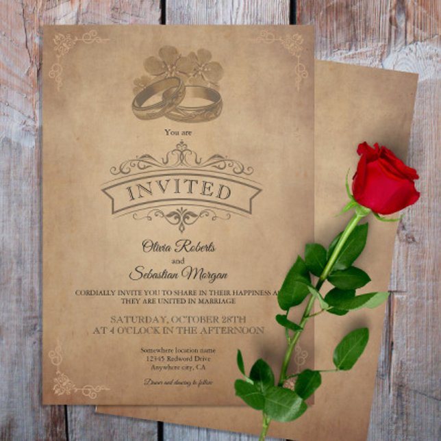 Vintage Rustic Old Parchment Victorian Wedding Invitation (Creator Uploaded)