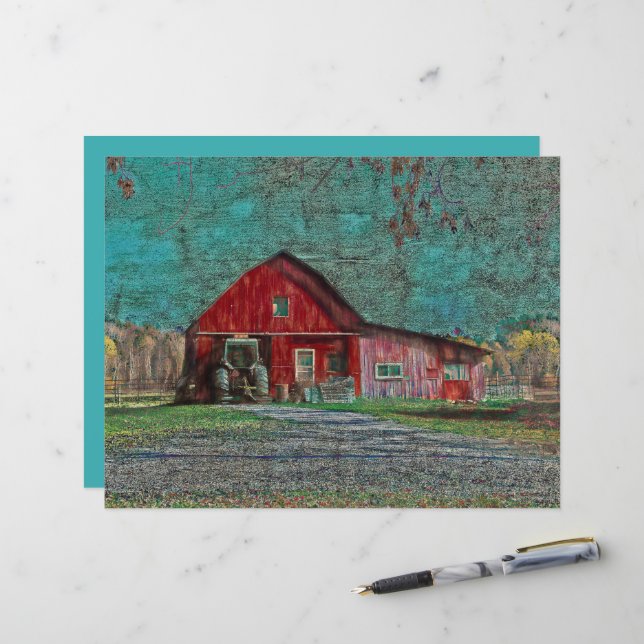 Vintage Rustic Old Red Teal Texture Barn (Front/Back In Situ)