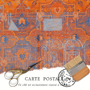 Vintage Rustic Orange and Blue Textile Pattern  Tissue Paper