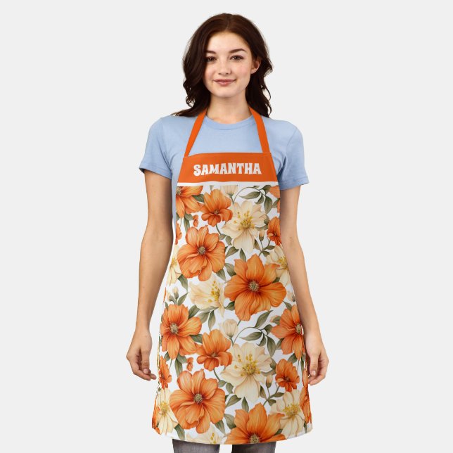 Vintage Rustic Orange Autumn Flowers pattern  Apron (Worn)