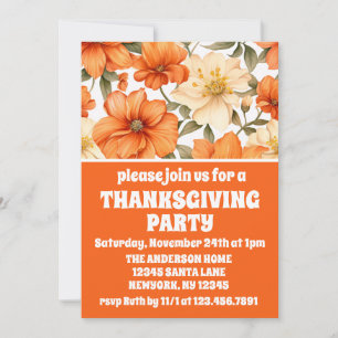 Vintage Rustic Orange Autumn Flowers Thanksgiving Invitation