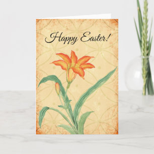 Vintage Rustic Orange Lily Flower Easter Card