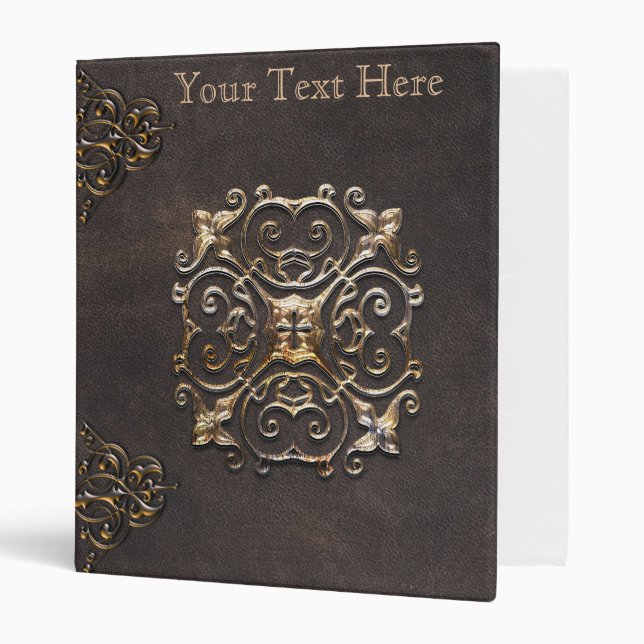 Vintage Rustic Ornate Leather Gold Binder (Front/Inside)