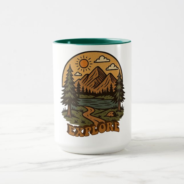 Vintage/rustic outdoorsy explore nature mug (Center)