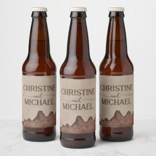 Vintage rustic paper brown mountains wedding beer bottle label
