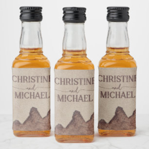 Vintage rustic paper brown mountains wedding liquor bottle label