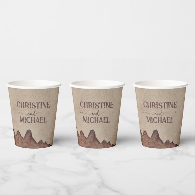 Vintage rustic paper brown mountains wedding paper cups (Multi)