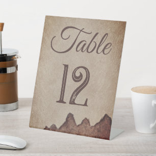 Vintage rustic paper brown mountains wedding pedestal sign