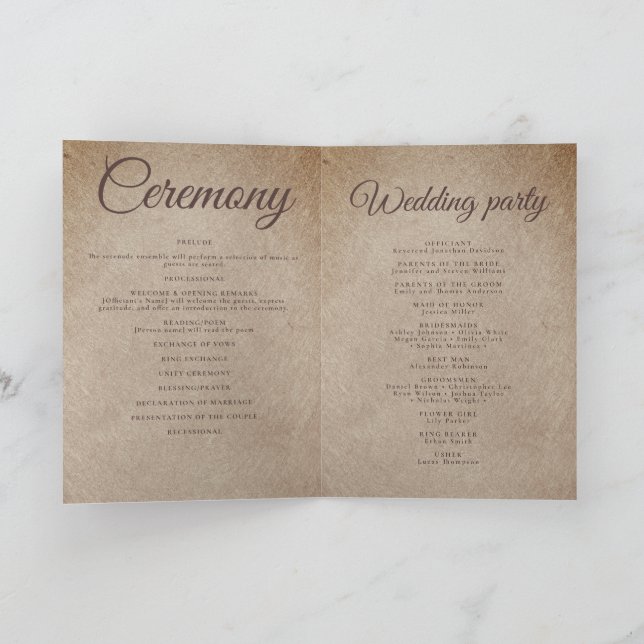 Vintage rustic paper brown mountains wedding program (Inside)