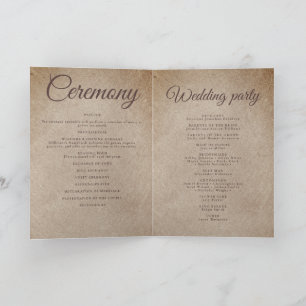 Vintage rustic paper brown mountains wedding program