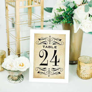 Vintage Rustic Parchment Flourish Wedding Table Number