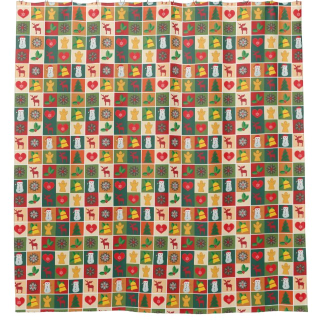 Vintage Rustic Patchwork Christmas Shower Curtain (Front)