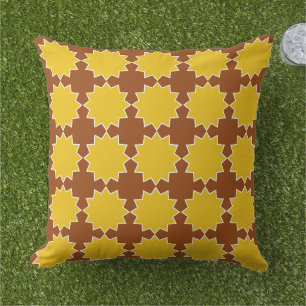 Vintage rustic pattern brown yellow retro family outdoor pillow