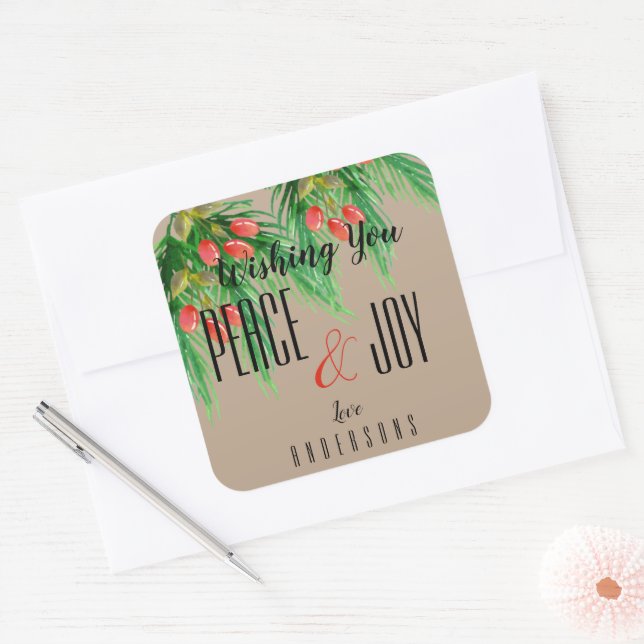Vintage Rustic Peace and Joy Christmas Sticker (Envelope)