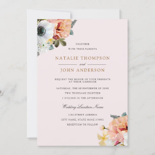 Vintage Rustic Peach White Floral Wedding Invite