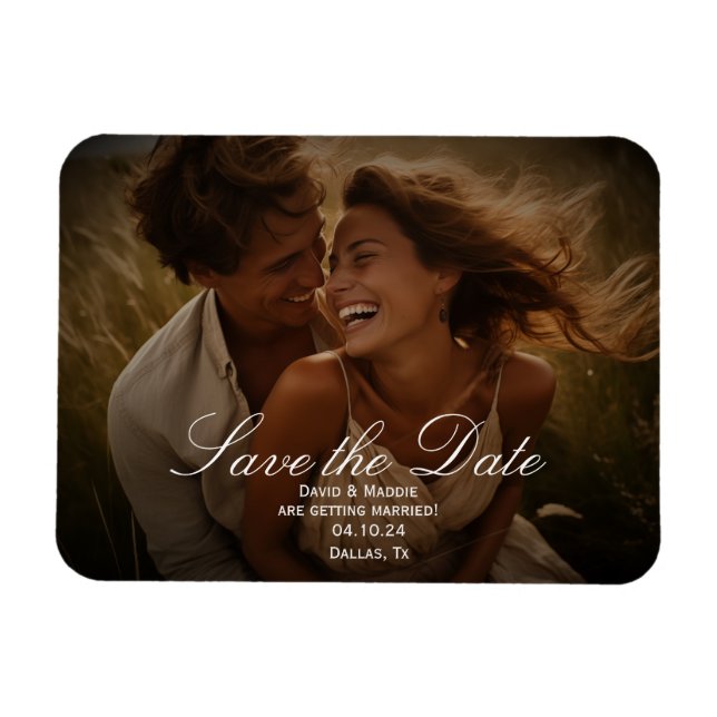 Vintage rustic photo save the date engagement magnet (Horizontal)