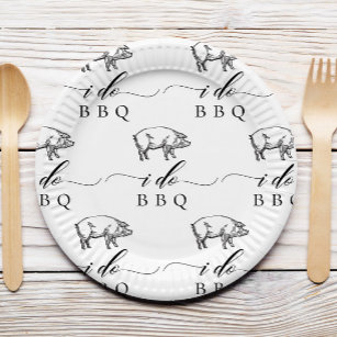 Vintage Rustic Pig I Do BBQ Casual Wedding Paper Plate