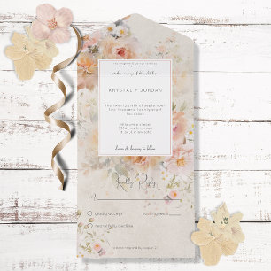 Vintage Rustic Pink Blush Floral Frame No Dinner All In One Invitation