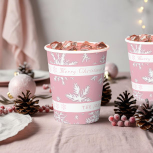 Vintage Rustic Pink Snowflakes pattern Christmas Paper Cups