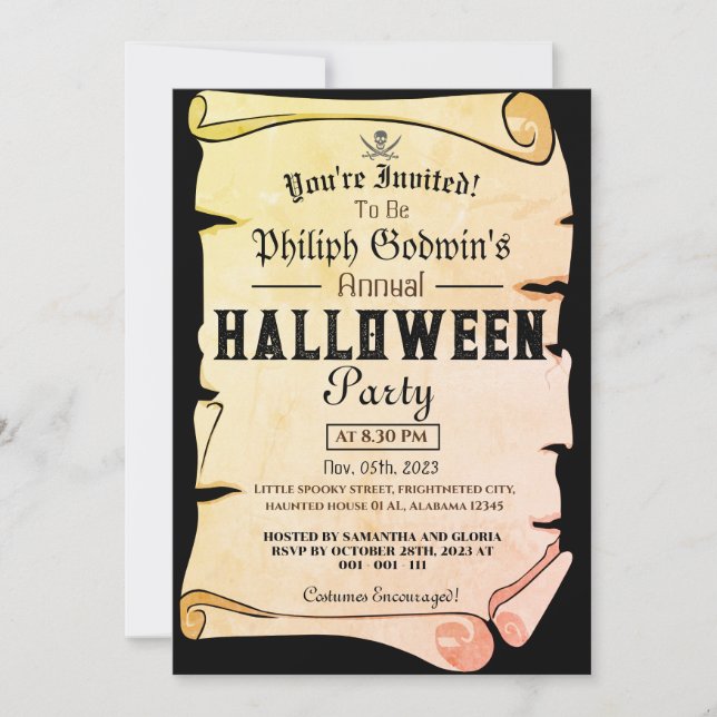 Vintage rustic Pirates Halloween Costume Party  Invitation (Front)