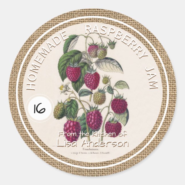 Vintage Rustic Raspberry Jam Étiquette personnalis (Devant)