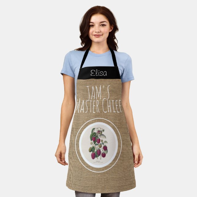 Vintage Rustic Raspberry Jam personalized Apron (Worn)