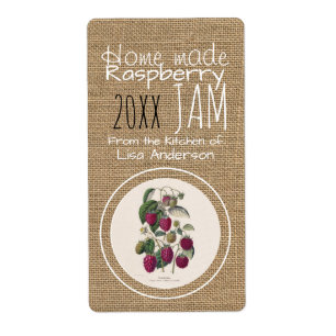 Vintage Rustic Raspberry Jam personalized Label