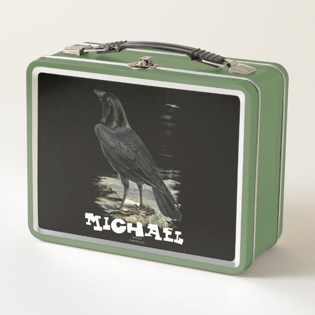 Vintage Rustic Raven Personalized Metal Lunch Box (Front)