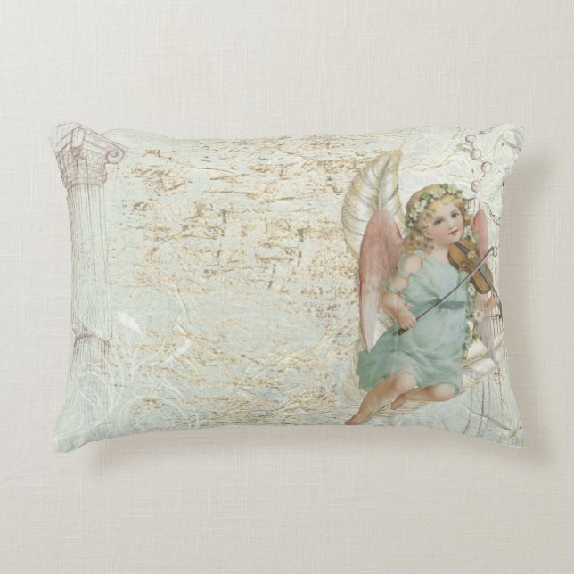 Vintage Rustic Rectangle Throw Pillow With Angel (Front)