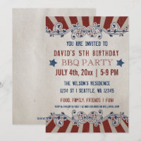 Vintage Rustic Red and Blue Memorial Day Birthday
