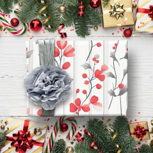 Vintage Rustic Red Floral Botanical Christmas  Wrapping Paper