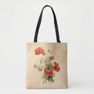 Vintage Rustic Red Poppies Wild Flowers Beige Tote Bag