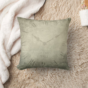 Vintage rustic retro clock script pattern throw pillow