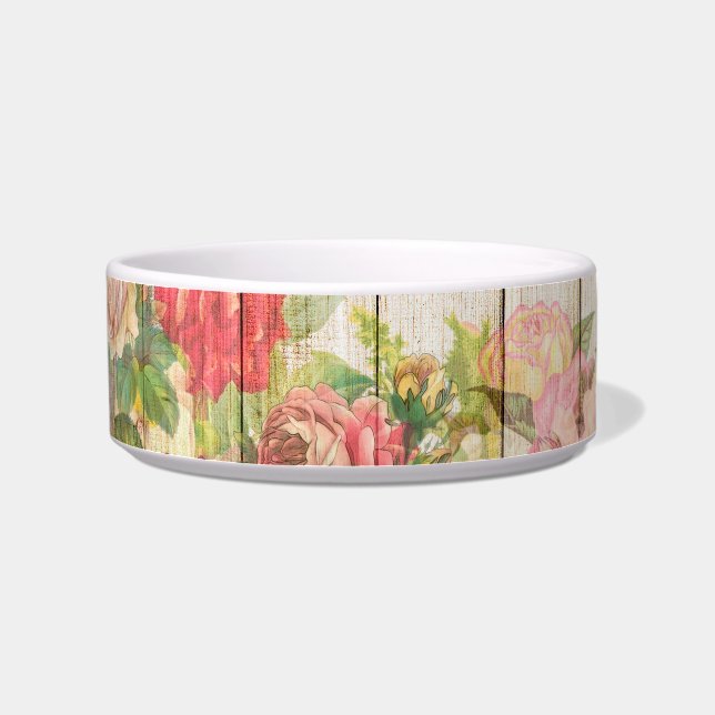 Vintage Rustic Romantic Roses Wood Bowl (Left)