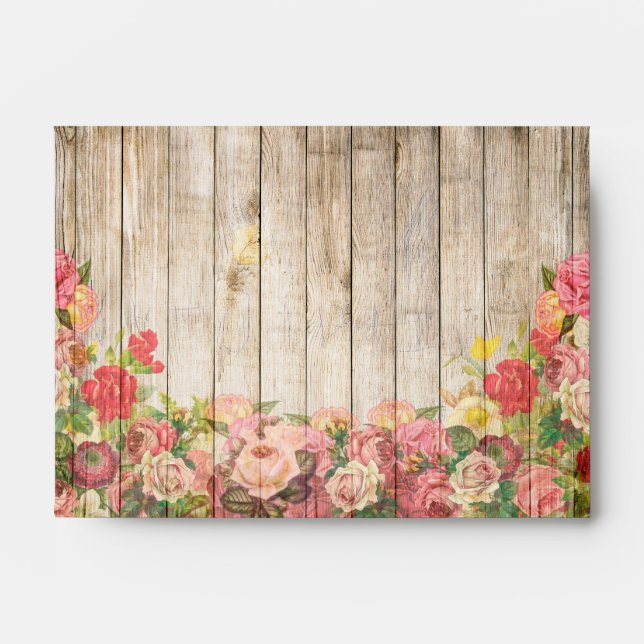 Vintage Rustic Romantic Roses Wood Envelopes (Front)