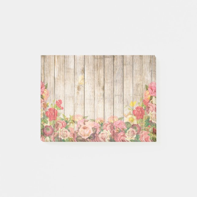 Vintage Rustic Romantic Roses Wood Post-it Notes (Front)
