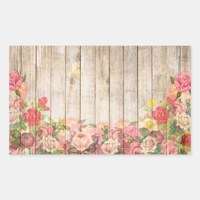 Vintage Rustic Romantic Roses Wood Sticker (Front)