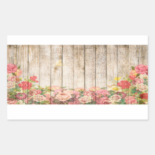 Vintage Rustic Romantic Roses Wood Sticker