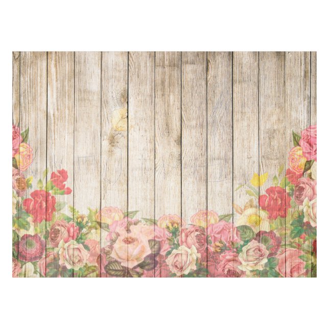 Vintage Rustic Romantic Roses Wood Tablecloth (Front (Horizontal))