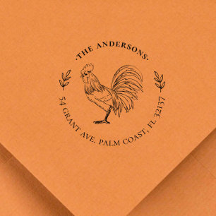 Vintage & Rustic Rooster Custom Name & Address Self-inking Stamp