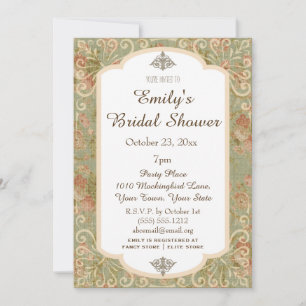 Vintage Rustic Rose Green Pink Bridal Shower Invitation